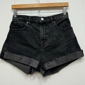 Urban Outfitters BDG Mom High Rise Denim Shorts Black Distressed Cuffed Size 26